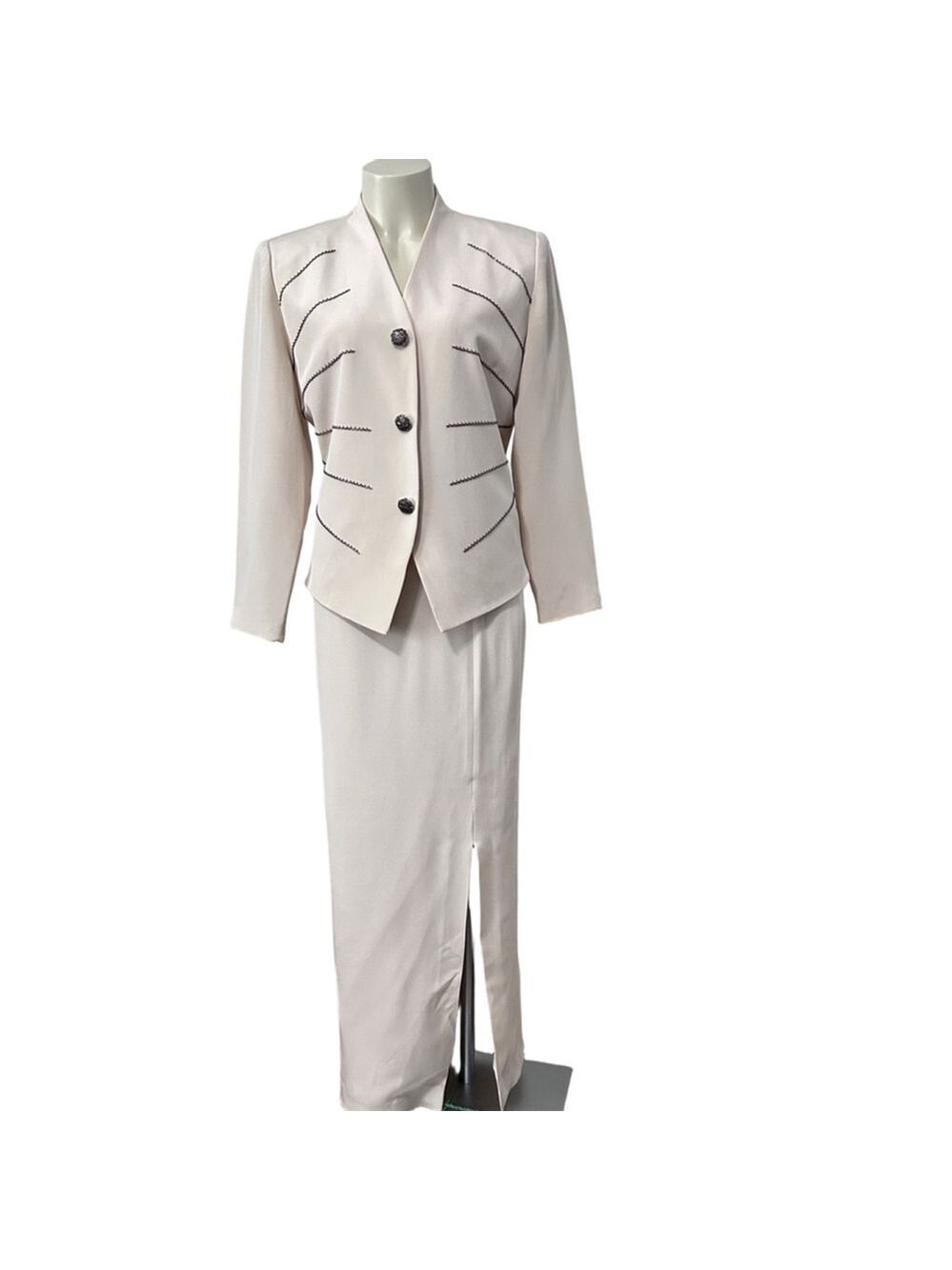 Rimini by Shaw Beige Silk Beaded Jacket & Skirt Set Size 12 - Picture 2 of 13